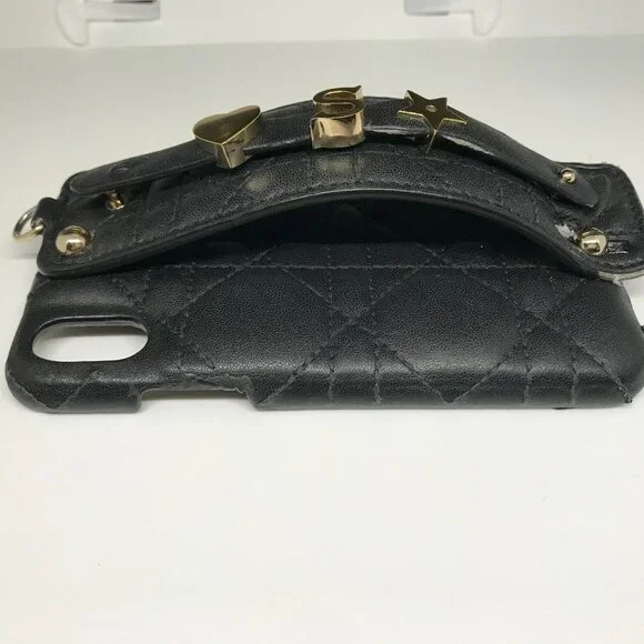 Christian Dior Cannage Black Leather iPhone X XS Cellphone Case /1D2386
